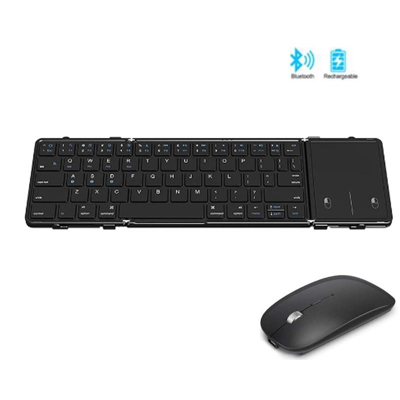 Bluetooth Folding Keyboard with Touchpad 3 Channels Connection Rechargeable Foldable Wireless Keyboard for Ipad Phone Tablet