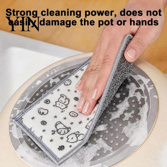 Stubborn Stain Kitchen Scrubber 5Pcs Cleaning Rags, Double-Sided Cartoon Cotton Gauze Steel Wire Non-Scratch Scrub Cloth for Oil Stains, Dish Clothes