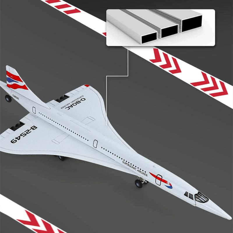 1/168 Alloy Concorde Supersonic Medium Range Airplane Model Metal Civil Passenger Transport Aircraft Model Sound Light Kids Gift