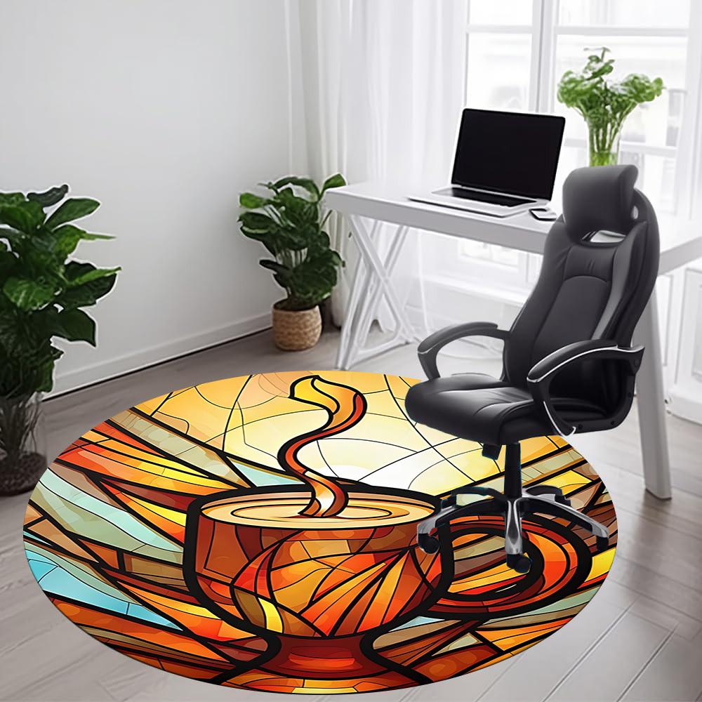 1pc Coffee Cup Office Round Area Rug, Indoor Mat Suitable ForOffice, Under Office Chairs Bedroom Living Room Home Decor, D124
