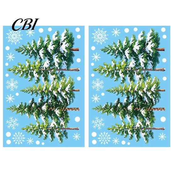 Christmas Glass Decal 2Pcs Snowflake Window Clings, Winter Green Pine Tree Static Easy Apply Sticker Stickers, Snow Dots Xmas Decals for Home