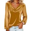 Women Tops Swing Collar Shiny Hot Drill Decor Mesh Long Sleeve Pullover Tops Loose Fit Velvet Tops Casual Work Party Date Wear