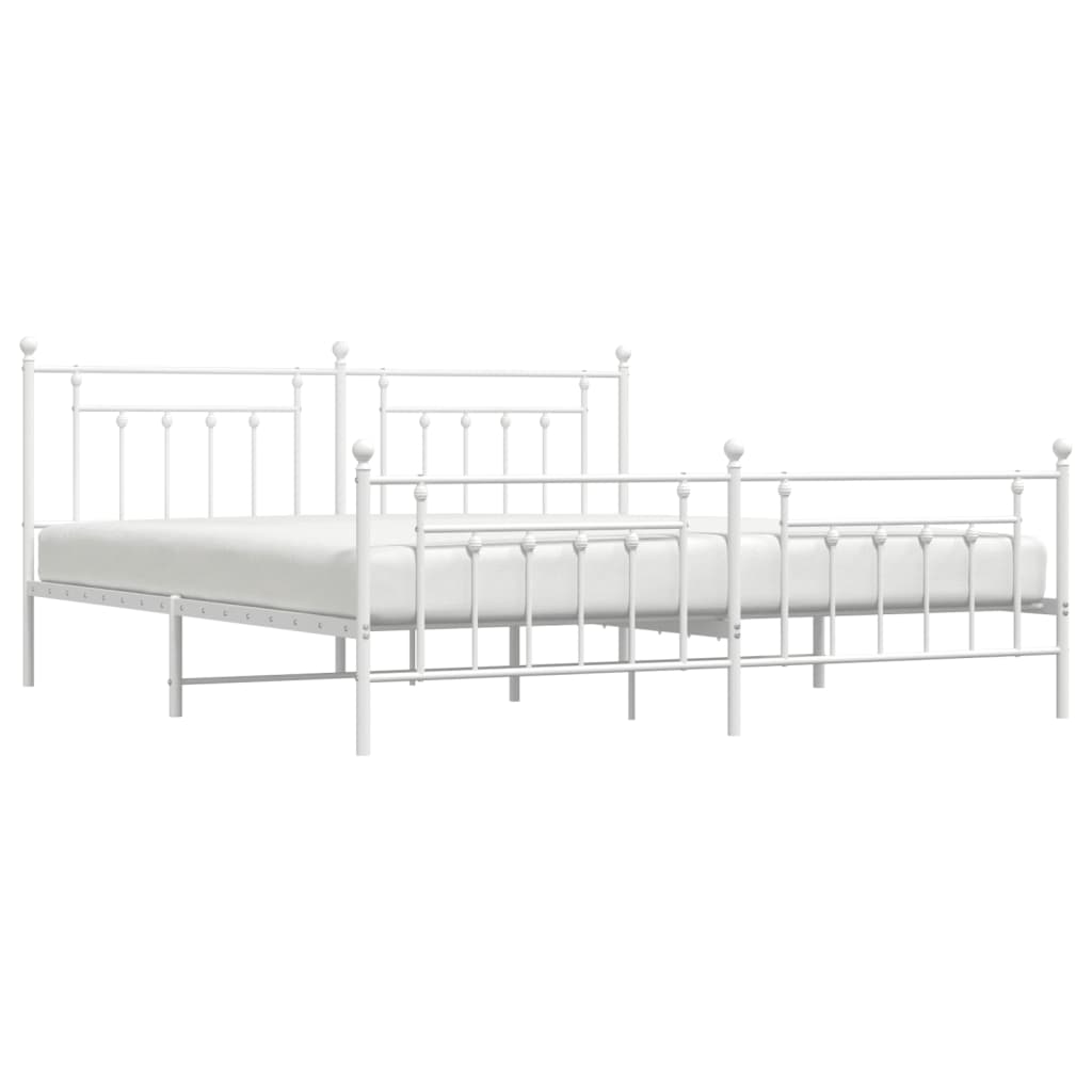 Vidaxl Metal Bed Frame with Headboard and Footboard, White, 200X200 Cm