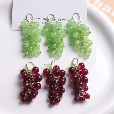 1 PC Grape Cluster Earrings Women Hook Earrings Fruit Earrings Faux Crystal Hanging Earrings Party Club Dangling Earrings
