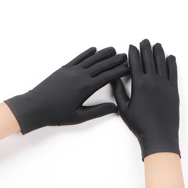 

Summer Thin Type Sunscreen Gloves Men and Women Dancing Riding Driving Jewelry Elastic Dance Spandex Etiquette Black and White Spring & Fall Men pure color [black] 2 pairs All yards