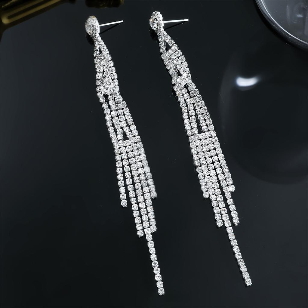 Neue High-End-Temperament-Ohrringe mit vollen Diamanten und superblitzenden langen Fransen, Damen-Mode-Ohrstecker und Ohrschmuck
