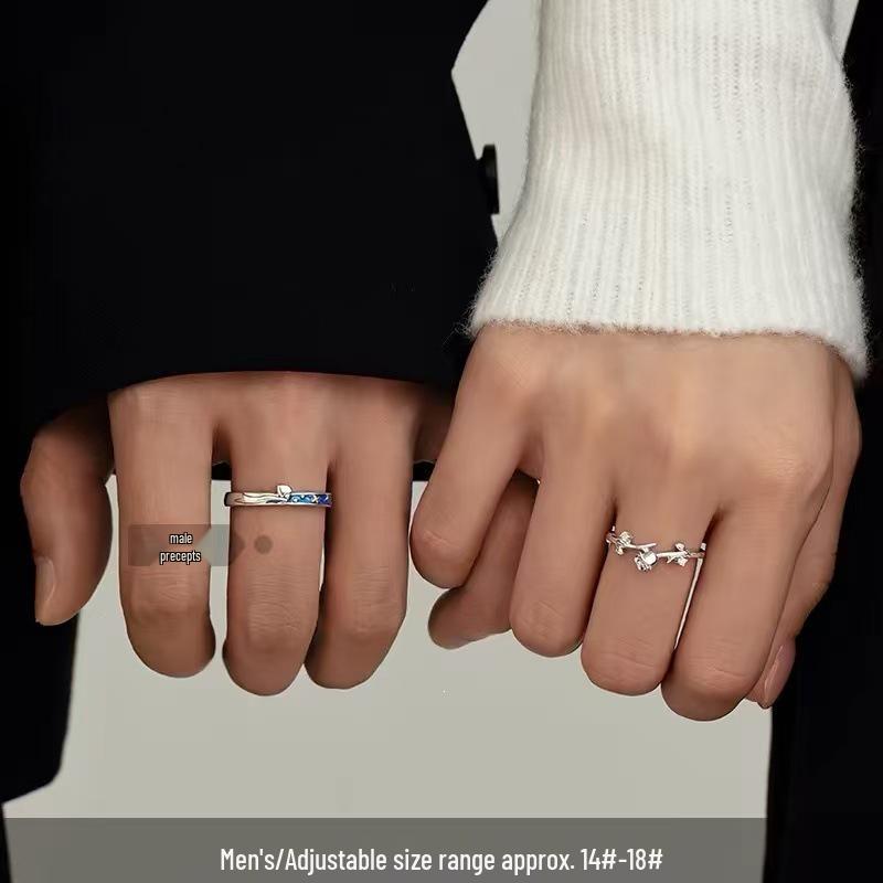 925 Sterling Silver Little Prince & Rose Couple Rings - High-End Open Band for Men & Women