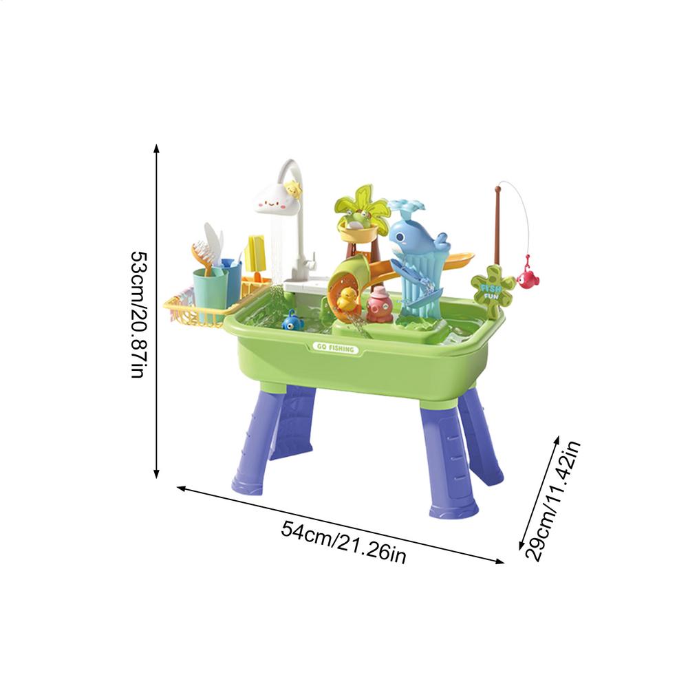 Children s kitchen toys Tableware Fishing Game for Kids Water table with Pump Toys Kitchen Play Sink with Running Water Electric зелёный