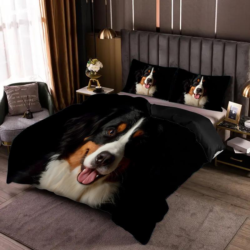 Bernie Mountain Dog 3D Printed Duvet Cover Cute Animal Style Bedding Set Home Polyester Soft Comfortable Quilt Cover Pillowcases
