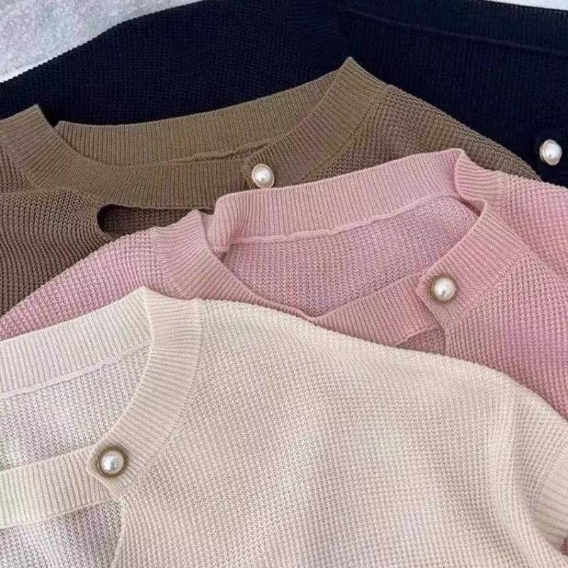 About Hollow Out Design Knitted Base Shirt Comfortable Summer Ice Silk Short Sleeved Top