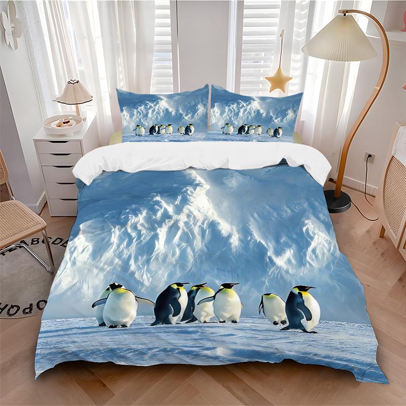 

3pcs bedding set Penguin Glacier Includes 1 Comforter + 2 Pillowcases, Without Pillow Inserts, Soft Comfortable, Lightweight Breathable021 135x200cm