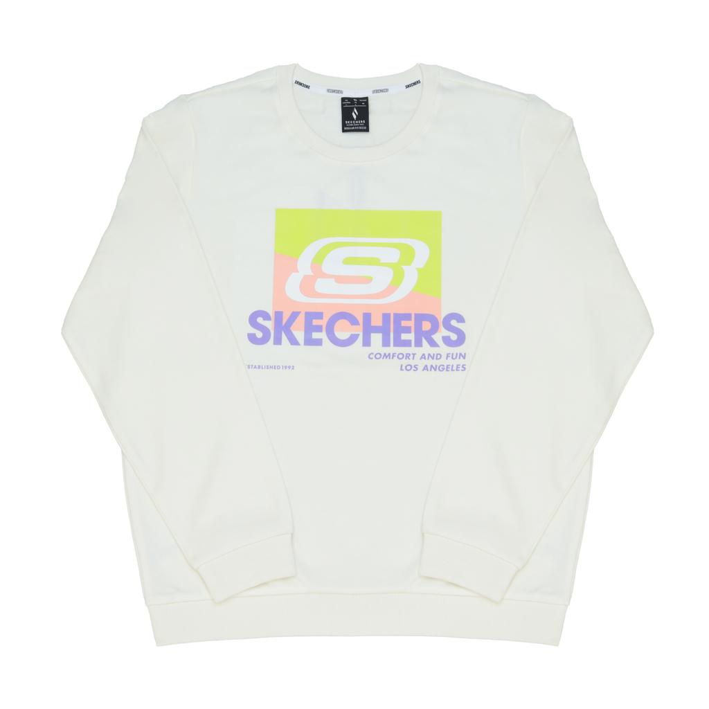 Skechers Logo Print Casual Fashion Comfortable Versatile Round Neck Sweatshirt Women Sweatshirt White RF-L424W036-0074