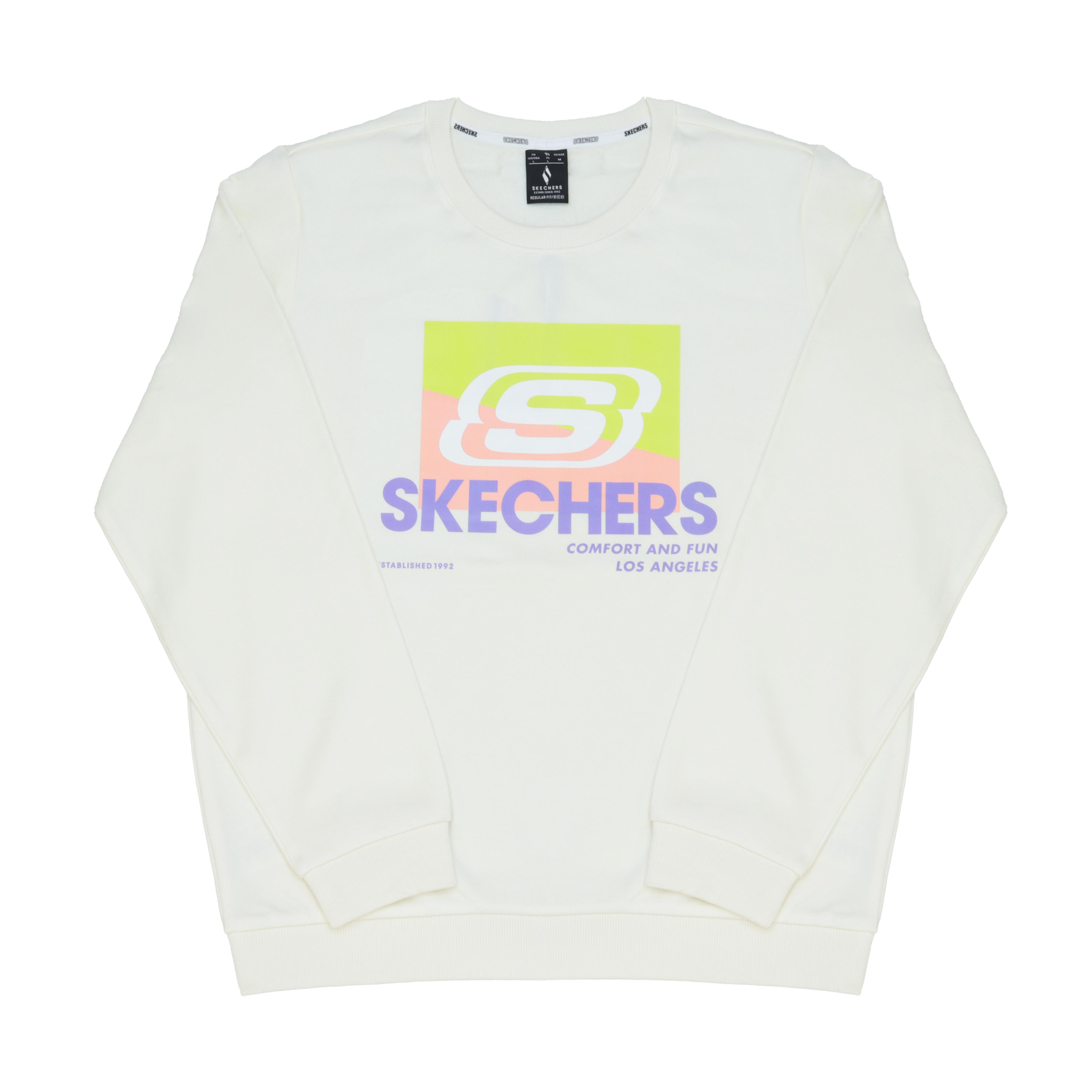Skechers Logo Print Casual Fashion Comfortable Versatile Round Neck Sweatshirt Women sweatshirt White RF-L424W036-0074 M