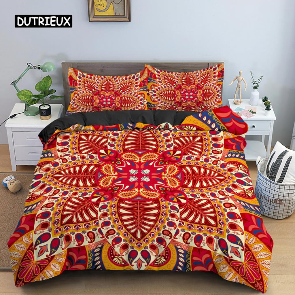 Ethnic Bohemian Mandala Duvet Cover King Queen European Flowers Vintage Bedding Set Geometric Retro Style Polyester Quilt Cover