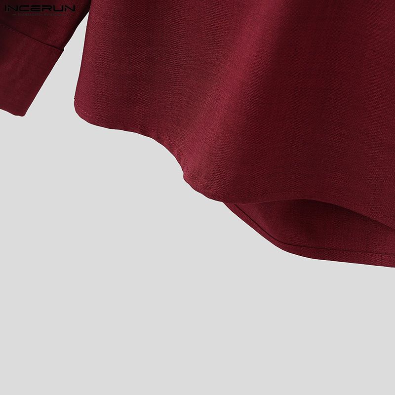 INCERUN Oversized Men Casual High Neck Long Sleeve Side Twisted Shirts Tops