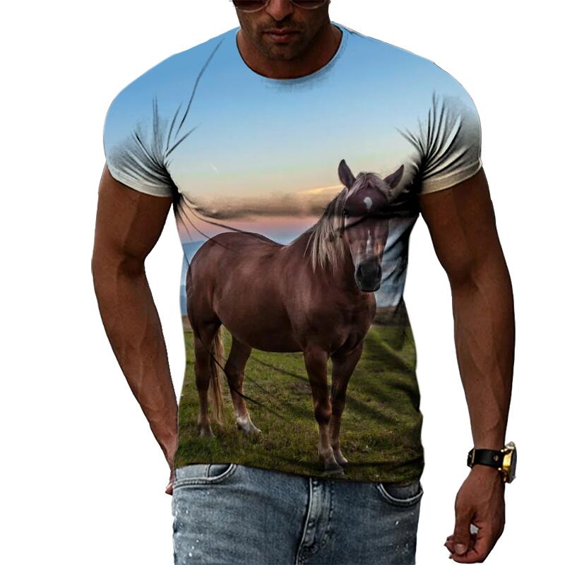 Summer Fashion Graphic Animal Horse T Shirts For Men Casual 3D Print Tee Hip Hop Harajuku Personality Round Neck Short Sleeve