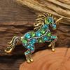 Broche Style Rétro Strass Étincelants Incrustés Design Cheval Broche Épinglette Revers de Col de Costume Badge Accessoire Élégant