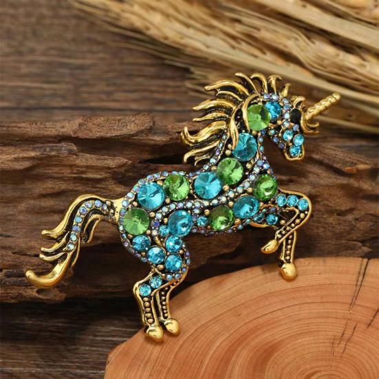 Broche Style Rétro Strass Étincelants Incrustés Design Cheval Broche Épinglette Revers de Col de Costume Badge Accessoire Élégant