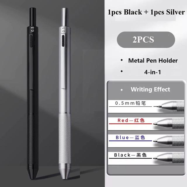 4 In 1 Multicolor Metal Ballpoint Pens 3 Colors Ball Pen 1 Mechanical Pencil For School Office Writing Supplies Stationery