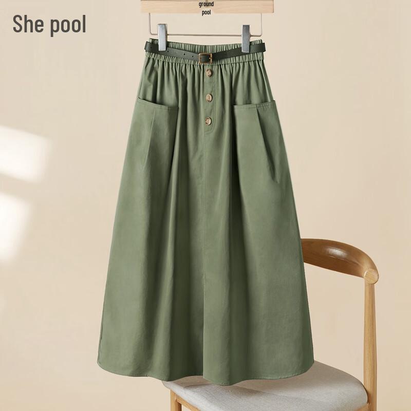 Women's Loose A-line Midi Skirt with Pockets
