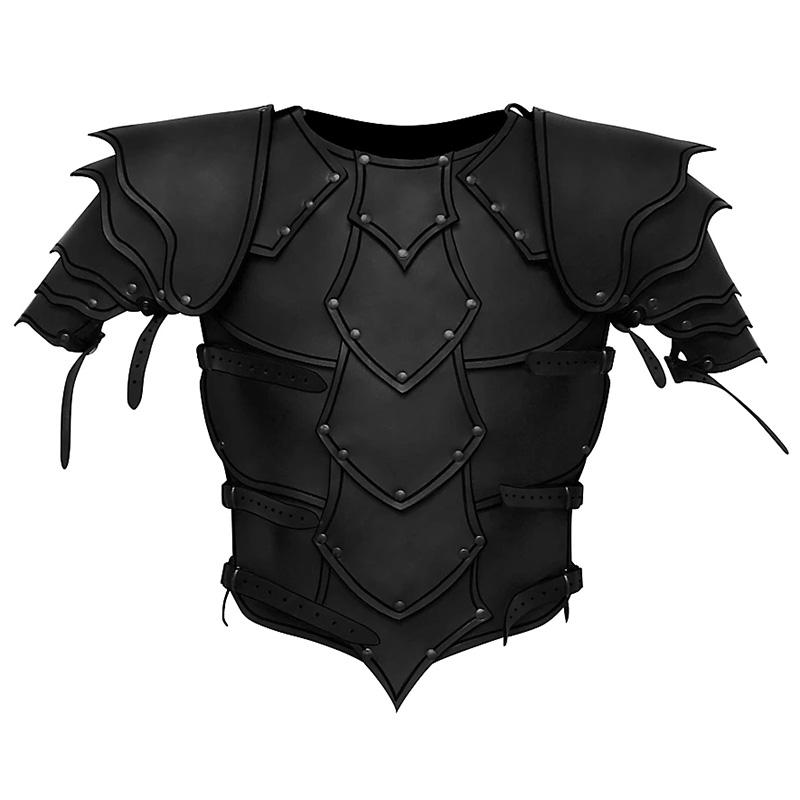 Středověký Viking Rytíř Pirát Cosplay Kostým Tělo Ramenní Zbroj Set Steampunk PU Kůže Vesta Zbroj Larp Oblečení Návleky na ramena Muži