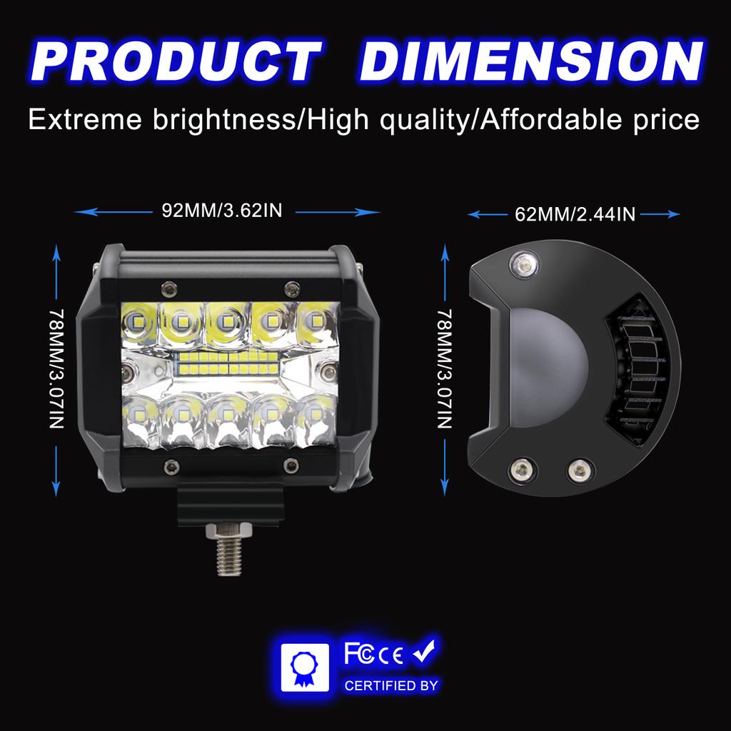 4 Inch 60W LED Spot Lights Combo IP67 Waterproof Off Road Work Driving Lights for Truck Boat ATV UTV Jeep Head Light