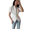 2026 Blazer Corto Asimmetrico da Donna con Scollo a V Manica Corta Vestibilità Aderente Chic da Ufficio Giacca Leggera da Tailleur