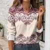 Women's Button Down Prints Shirt Long Sleeve Shirt Business Work Tops Casual With Pockets Jacket