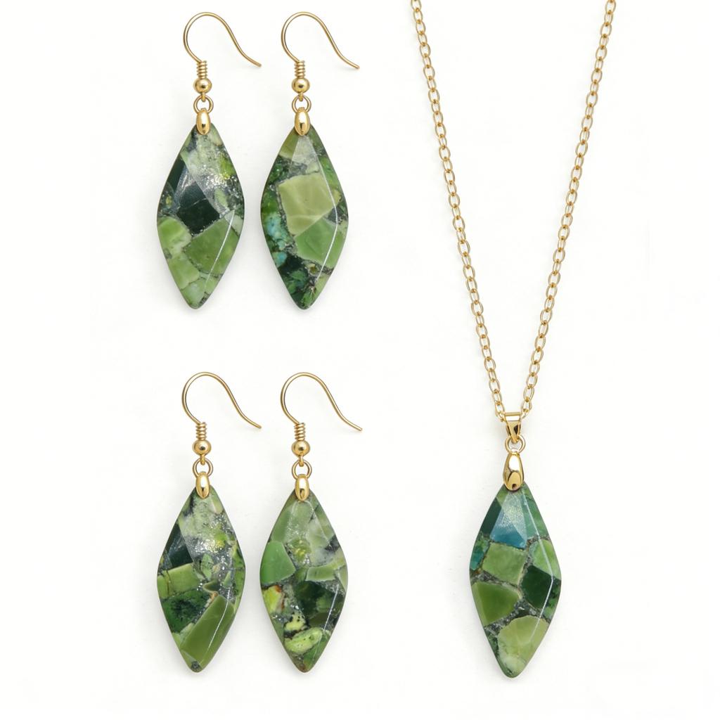 Exclusive Natural Stone Plated 18K Real Gold Chain Pendant Necklace Earrings Jewelry