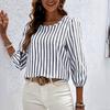 Ladies Spring Summer Half Sleeve All Match Pullover Striped Blouse Shirt Top