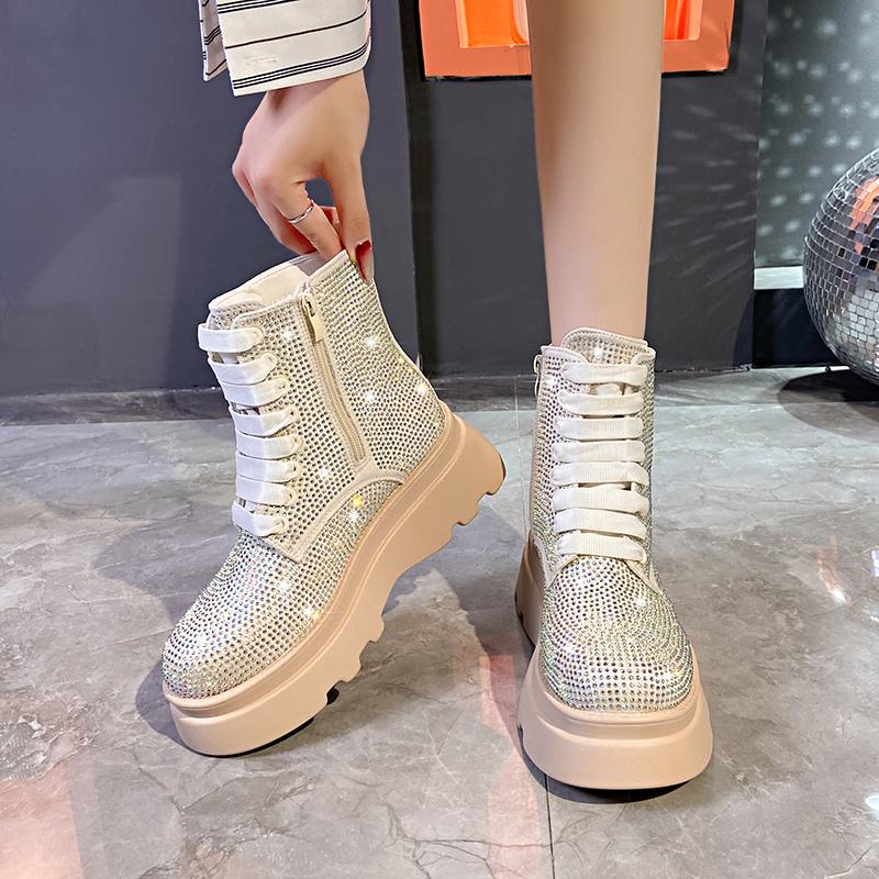 Fashion New Fashionable Shining Luxury Women's Boots Thick Plush Platform Women's Ankle Boots Winter Designer Water Diamond Warm Shoes