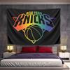 A Colorful Gradient Basketball Logo with Bold Text and a Star-shaped Outline. Patterned Tapestry for Bedroom and Living Room Home Decor
