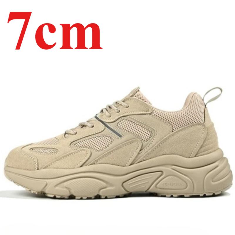 White Heightening Shoes For Men'S Summer Mesh Breathable 7cm Invisible Height Increasing Sports Daddy Shoe Retro Casual Sneakers
