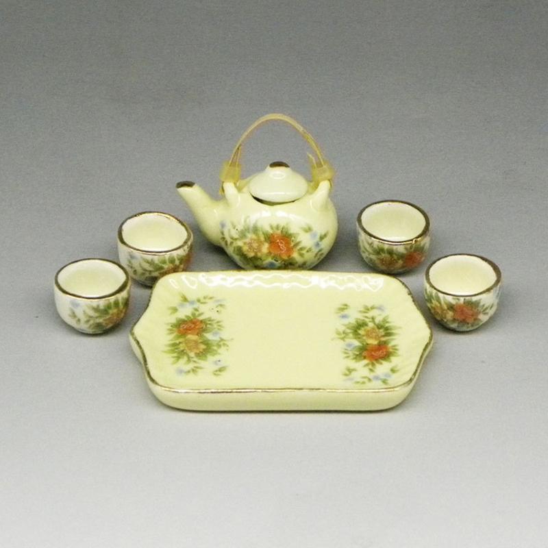 Miniature Teaware Set Model For Children And Collectors With Blue White Porcelain Teapot Cup Tray Doll House Furniture