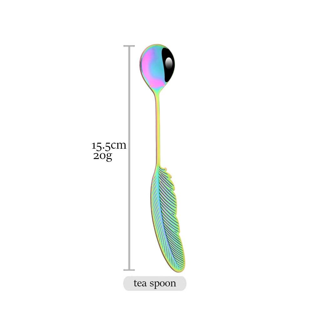 Creative Spoon Christmas Gift Colorful 304 Stainless Steel Feather Pattern Spoon Tea Coffee Spoon Kitchen Accessories Tableware