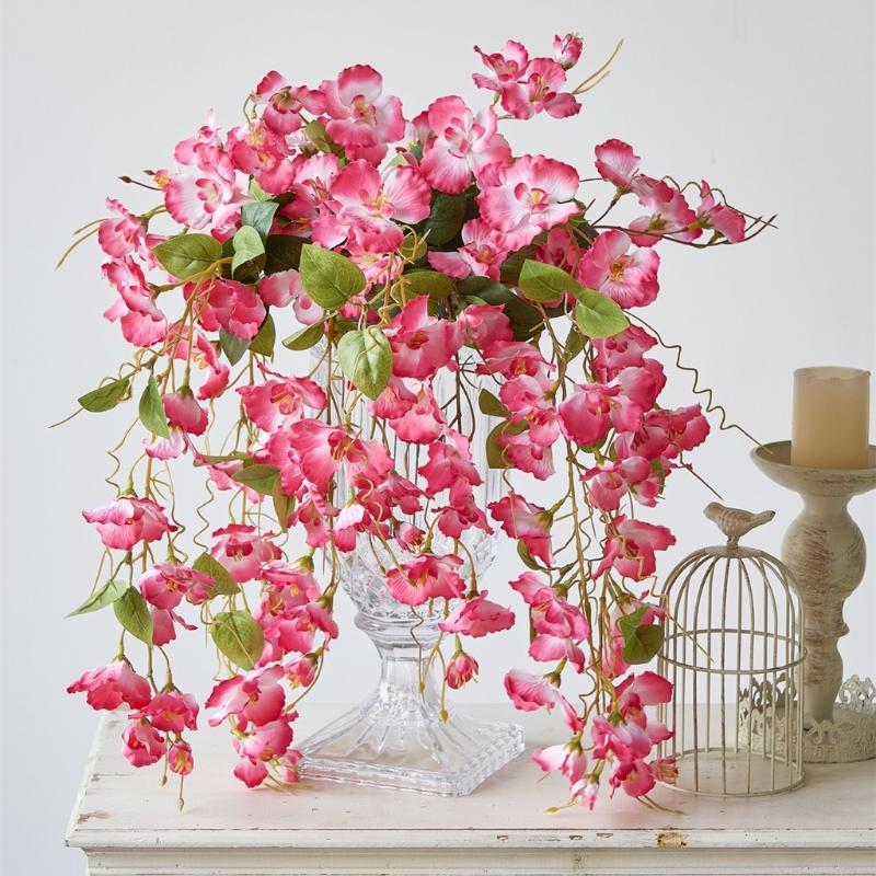 Cascading Hanging Flower Accent, Artificial Silk Wall Decoration 22.8in for Porch Window Entryway and Room Home Display