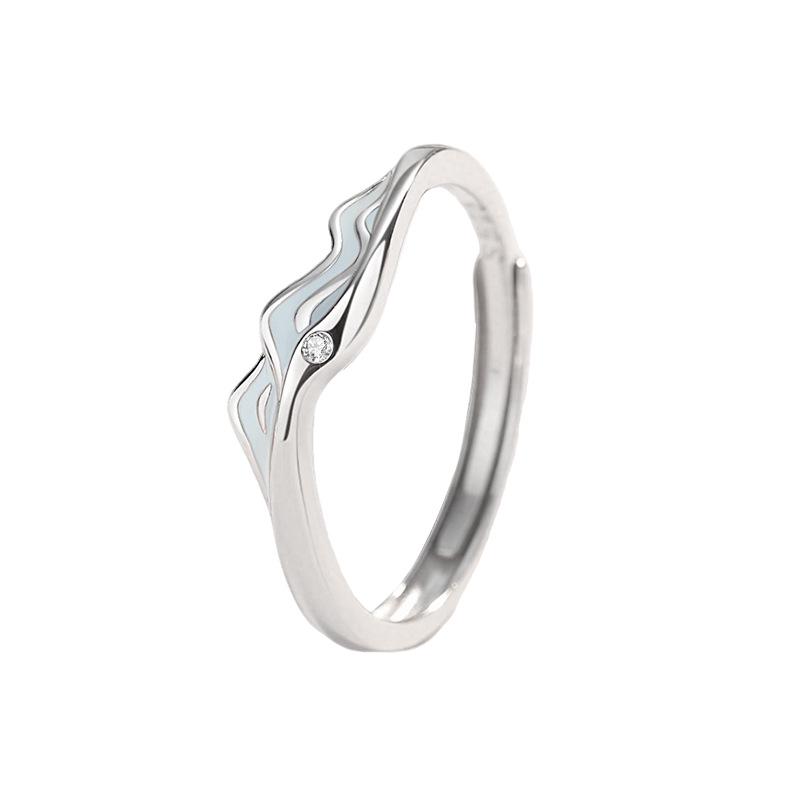Tichya S925 Sterling Silver Enamel Luminous Open Rings – Mountain & Water Design, Korean Style, Versatile and Unique.