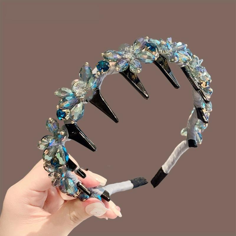 Heavy Industry Giant Flash Crystal Flower Headband Toothed Non-slip High Cranial Top, Hair Accessories Hairpin