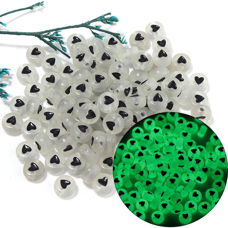 Akryl Lysande Bokstavs- & Sifferpärlor, 4x7mm, Hjärta- & Månformer, Blandade Färger, Lösa Pärlor för DIY-pyssel.