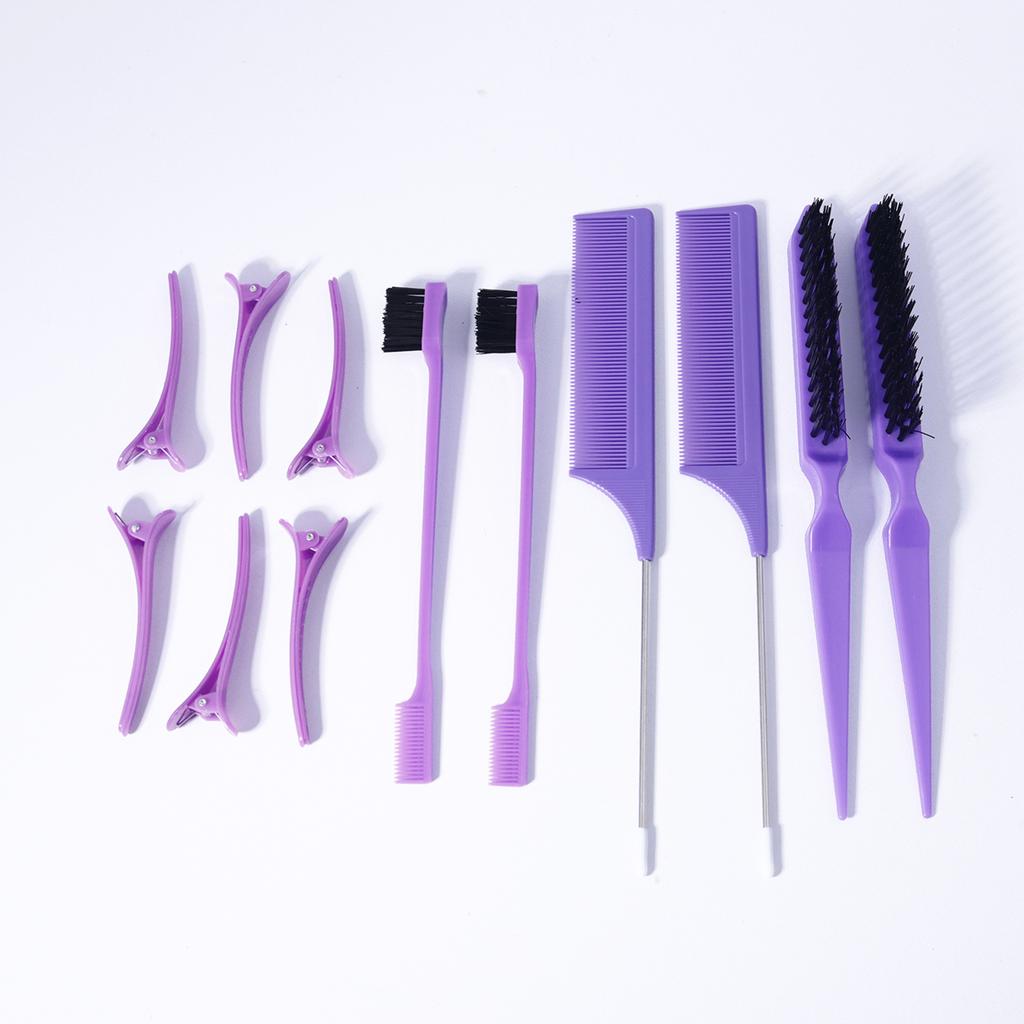 12pcs hair comb set, mouse tail comb, edge brush, for edge and back brushing, 6 smooth clips,Special for real hair wigs