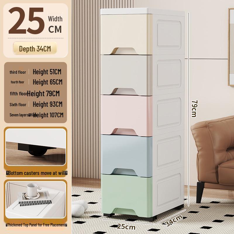 15/18/25cm Narrow Bathroom Crevice Storage Cabinet with Drawers, Multi-layer Plastic Design