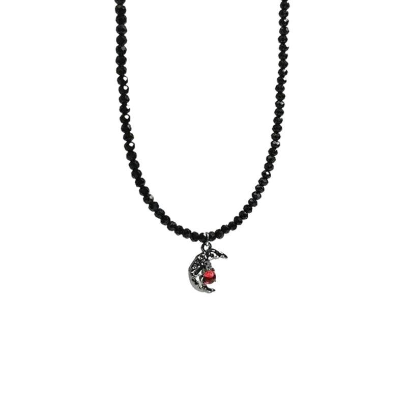 Stylish Dark Themed Necklace Trendy Black Crystal Necklace Highlighting Heart and Butterfly Charm for Women