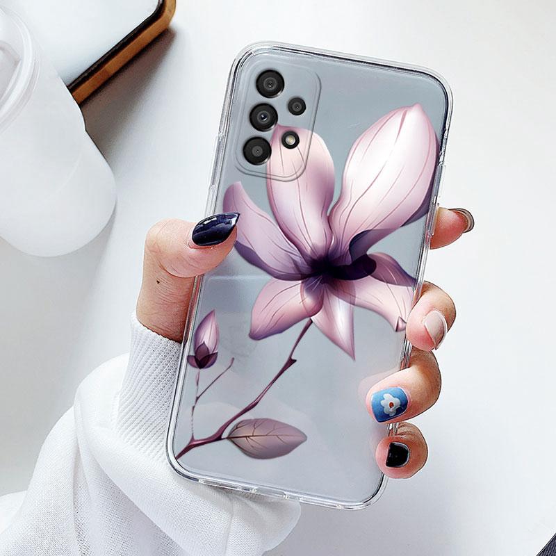 Phone Case For Samsung A53 5G A33 Floral Silicon Cover For Samsung Galaxy A73 Fundas Coque Transparent Soft Capas Flower TPU