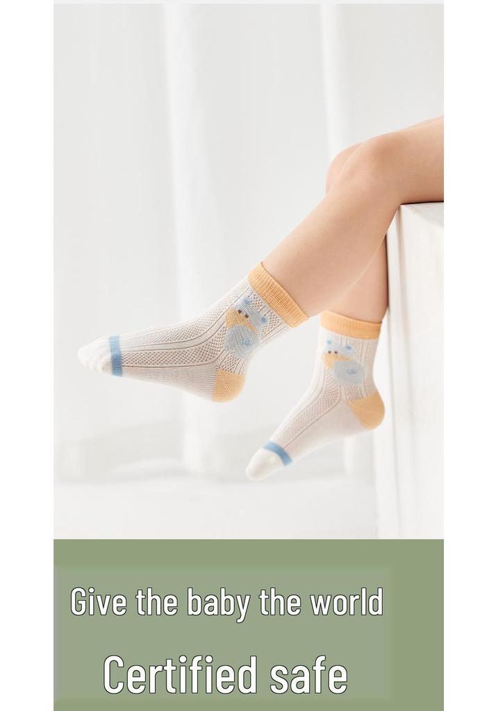 26 Spring/Summer Baby Antibacterial Thin Mesh Cartoon Hippo Seamless Cotton Socks - Breathable Infant & Children's Socks