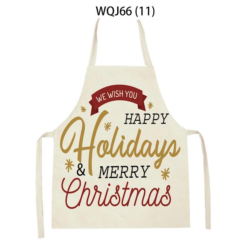 Kitchen Aprons for Women Men Merry Christmas Letters Printed Linen Bibs Household Cleaning Pinafore Home Cooking Apron Delantal