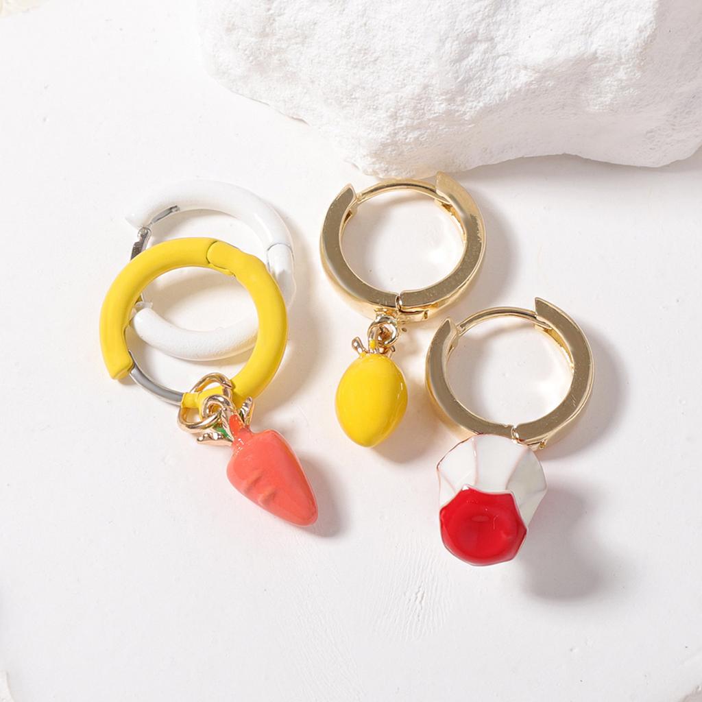 Simple, Fashionable and Creative, Exquisite Oil Dripping Alloy Radish Apple Four-piece Earrings, Cartoon Small Fresh Women's Models