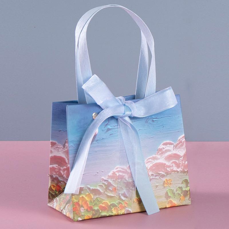 1PC Colorful Printed Flower Paper Bags Ice Cream Handbag Creative Gifts Packaging Bag Party Baby Shower Wedding Favours Boxes