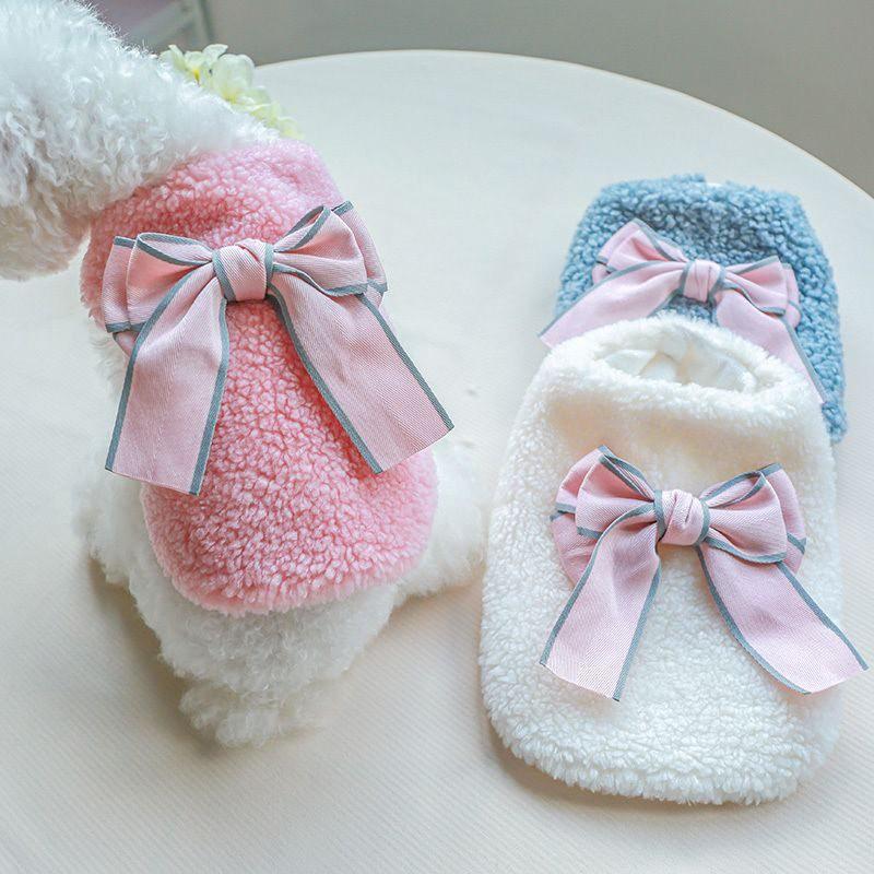 Warm Fleece Dog Vest With Bowknot Small Breeds - Teddy Bichon Pomeranian Winter Coat