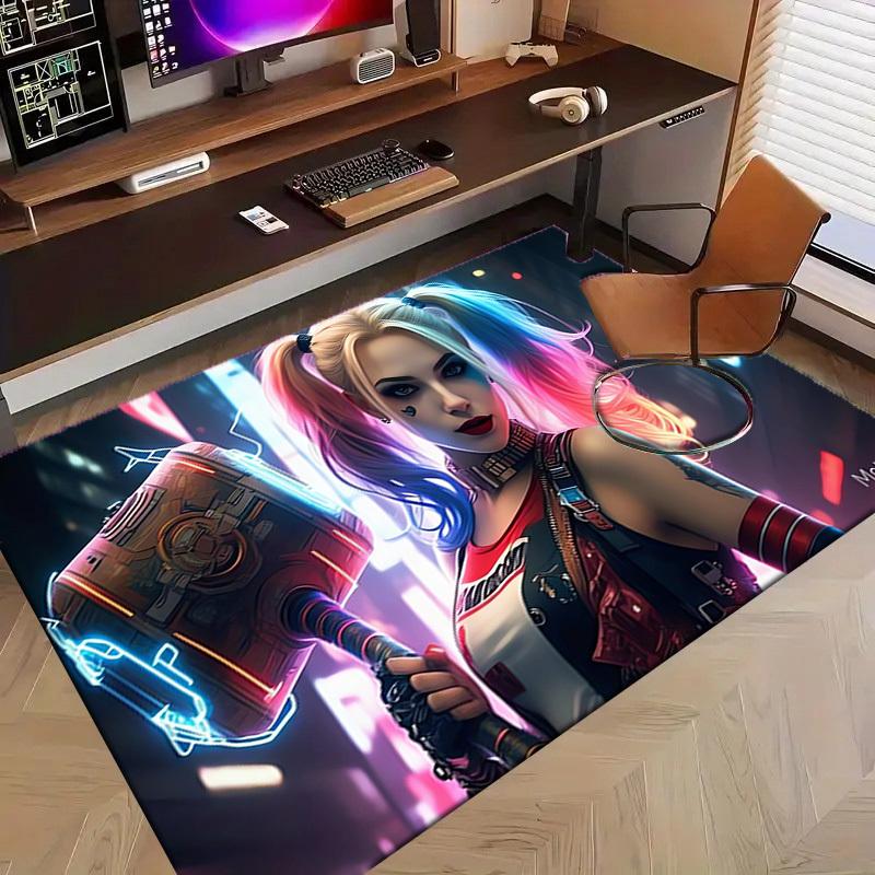 1pc Office Carpet Chair Mats Cyberpunk Neon Warrior Perfect for Decorating Office Chairs, Living Rooms, Or Bedrooms,Polyester Carpet