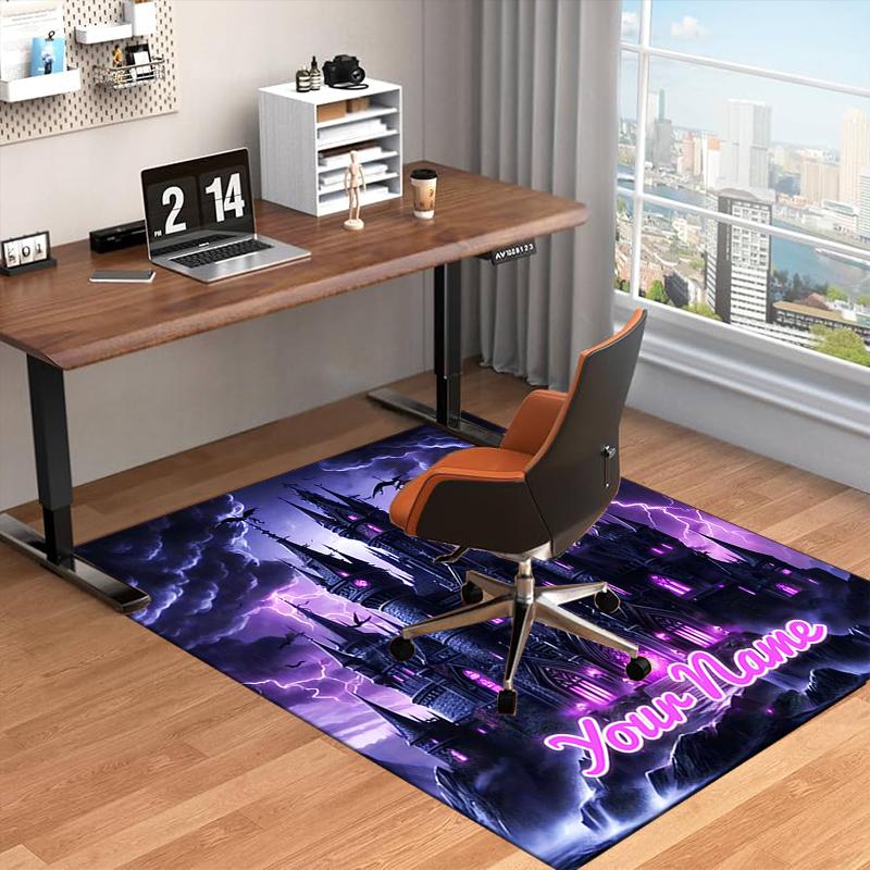 1PC Custom Name "Dark Castle Thunderstorm" Theme Floor Mat Ideal for Living Room, Game Rooms, Office, Bedroom, Floor Mat Playful Design